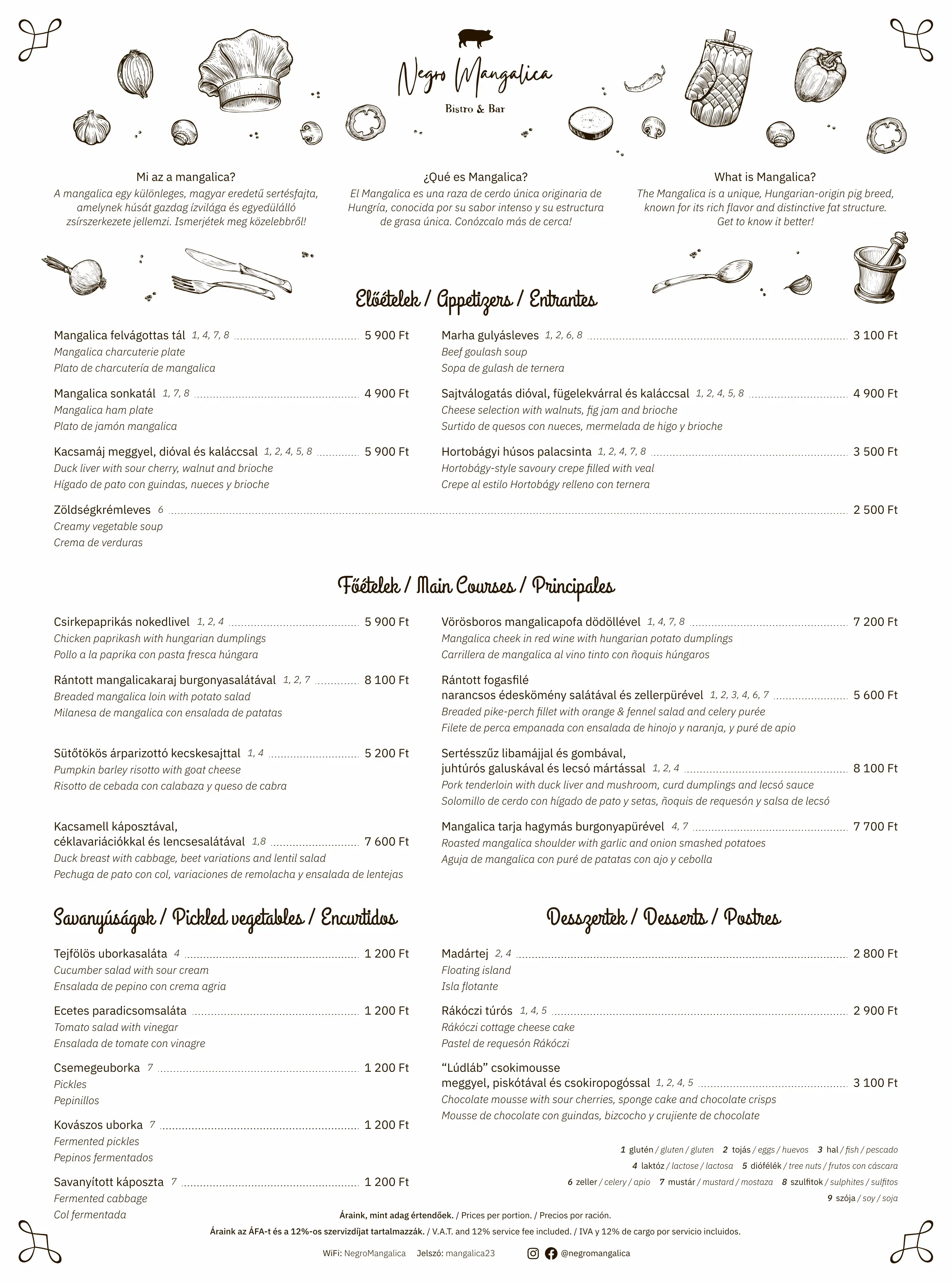 Drink menu of Negro Mangalica restaurant